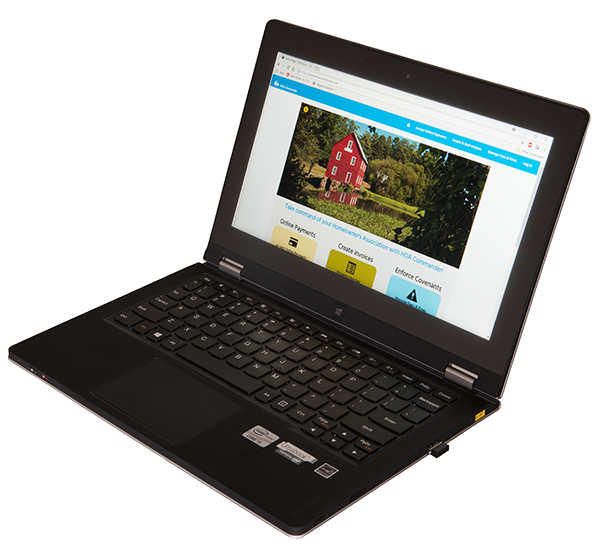 laptop with the HOA Commander site